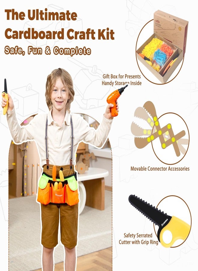 ZLemma Cardboard Construction Kit - 401 PCS Kids Building Set with Safe Serrated Cutter, Crease Roller, Screws & Nuts, STEM Upcycled Tool for DIY Cardboard Projects, Engineering & Creativity - Image 5